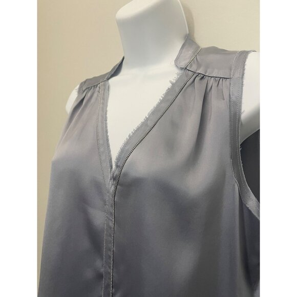 Go Silk Washable Silk Sleeveless V-Neck Blouse XS Slate Gray - Picture 4 of 7